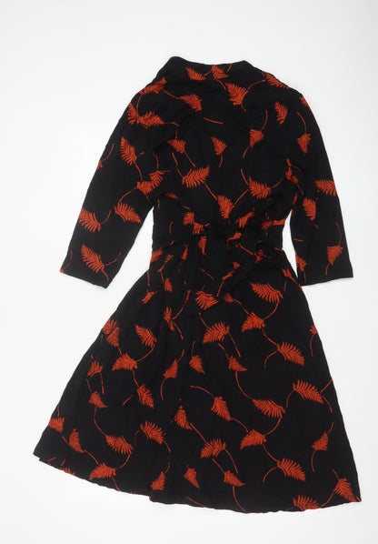 Monsoon Womens Black Red Floral Wrap Dress Size 18 Viscose 3/4 Sleeve
