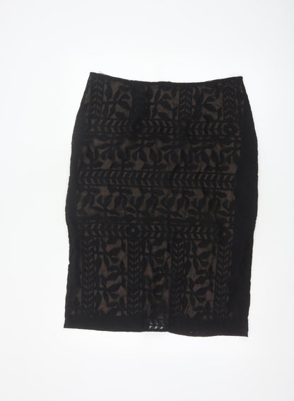 Monsoon Women Black Size 14 Embroidered Lace Pencil Skirt