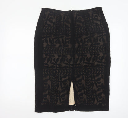 Monsoon Women Black Size 14 Embroidered Lace Pencil Skirt