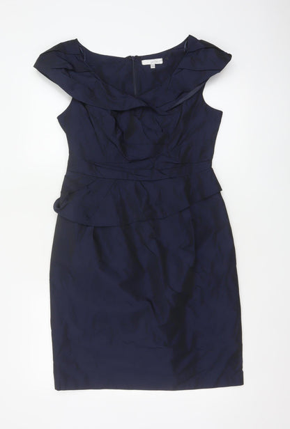 Rocha John Rocha Women Blue Size 12 Petite Ruffle Sheath Dress