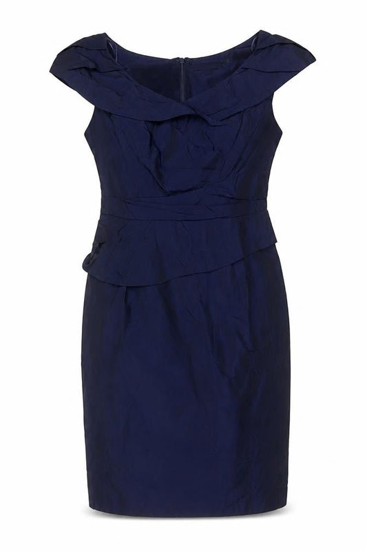 RJR.John Rocha Women Blue Size 12 Petite Ruffle Sheath Dress