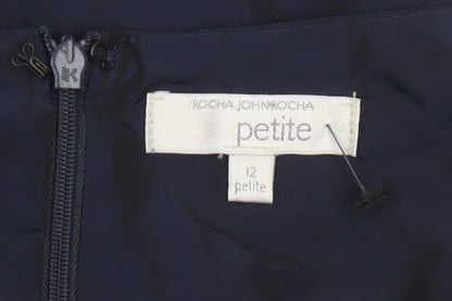 Rocha John Rocha Women Blue Size 12 Petite Ruffle Sheath Dress