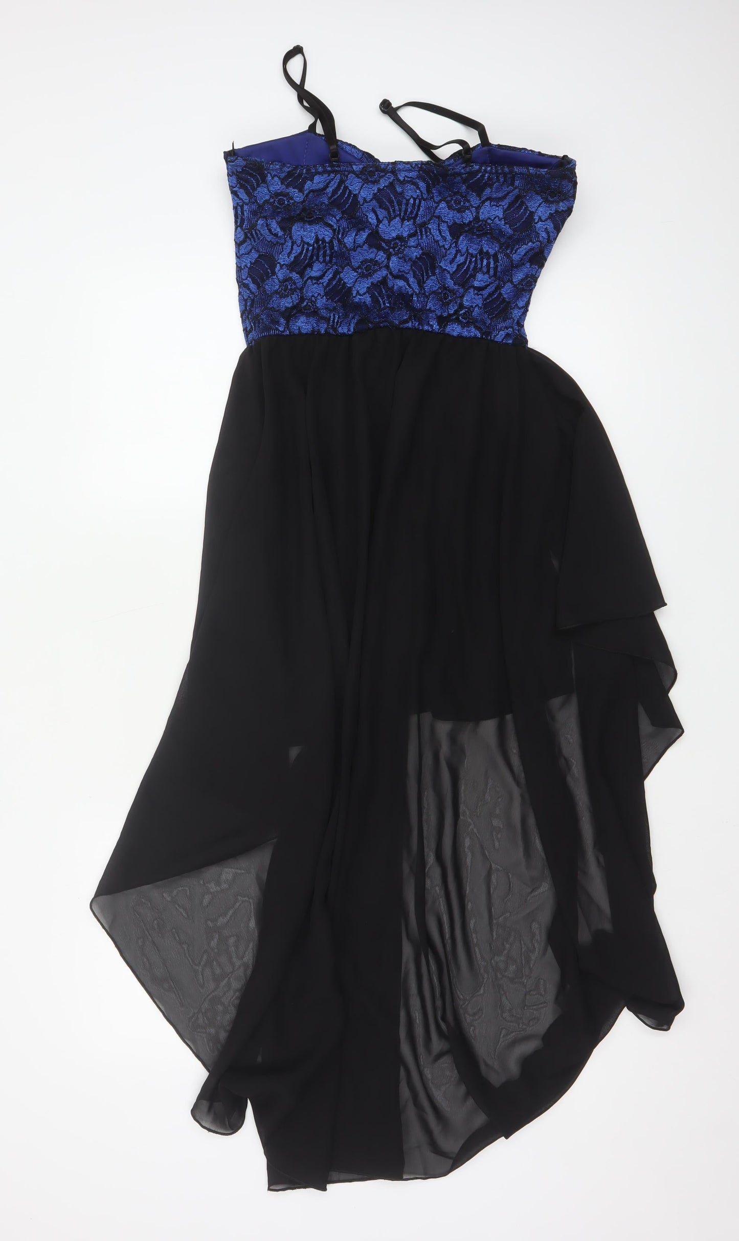 Quiz Women’s Black & Blue Lace Hi-Low Asymmetric Dress Size 14