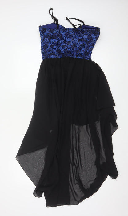 Quiz Women’s Black & Blue Lace Hi-Low Asymmetric Dress Size 14