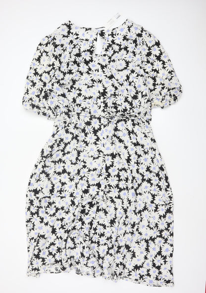 Nobody’s Child Women Black Floral A-Line Midi Dress UK 24 Viscose
