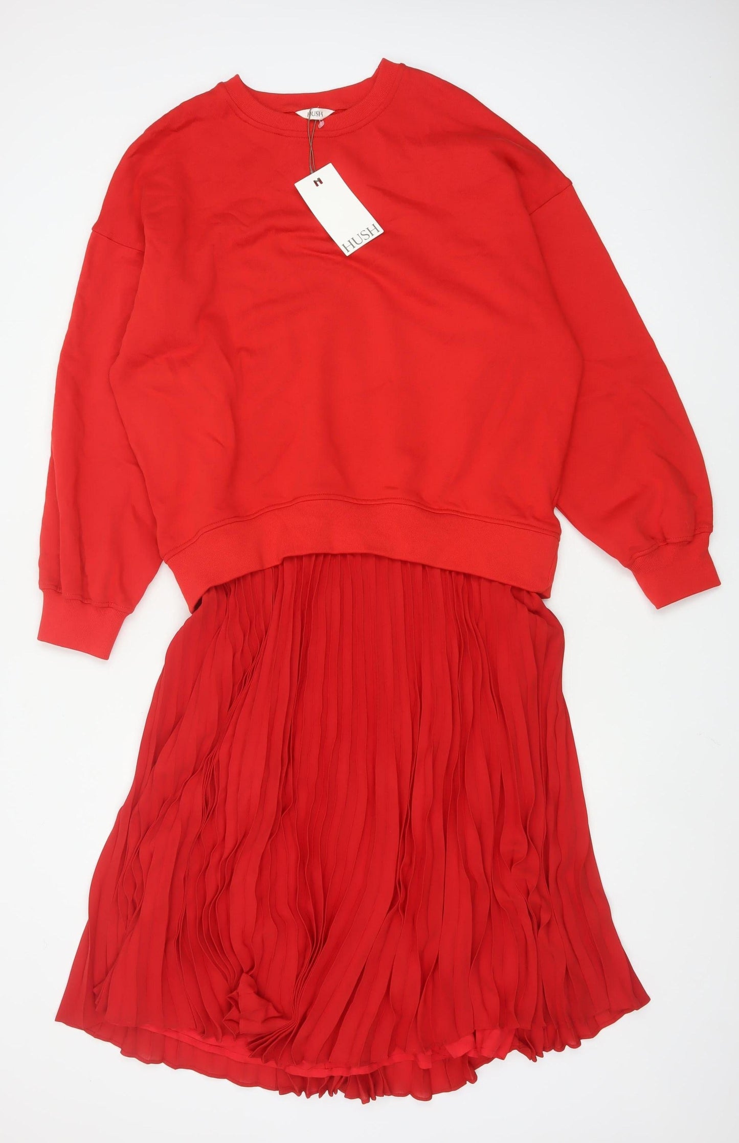 Hush Women Red Sweatshirt Pleated Knee Length Dress Size S