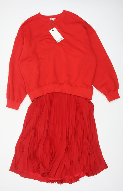 Hush Women Red Sweatshirt Pleated Knee Length Dress Size S