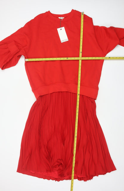 Hush Women Red Sweatshirt Pleated Knee Length Dress Size S