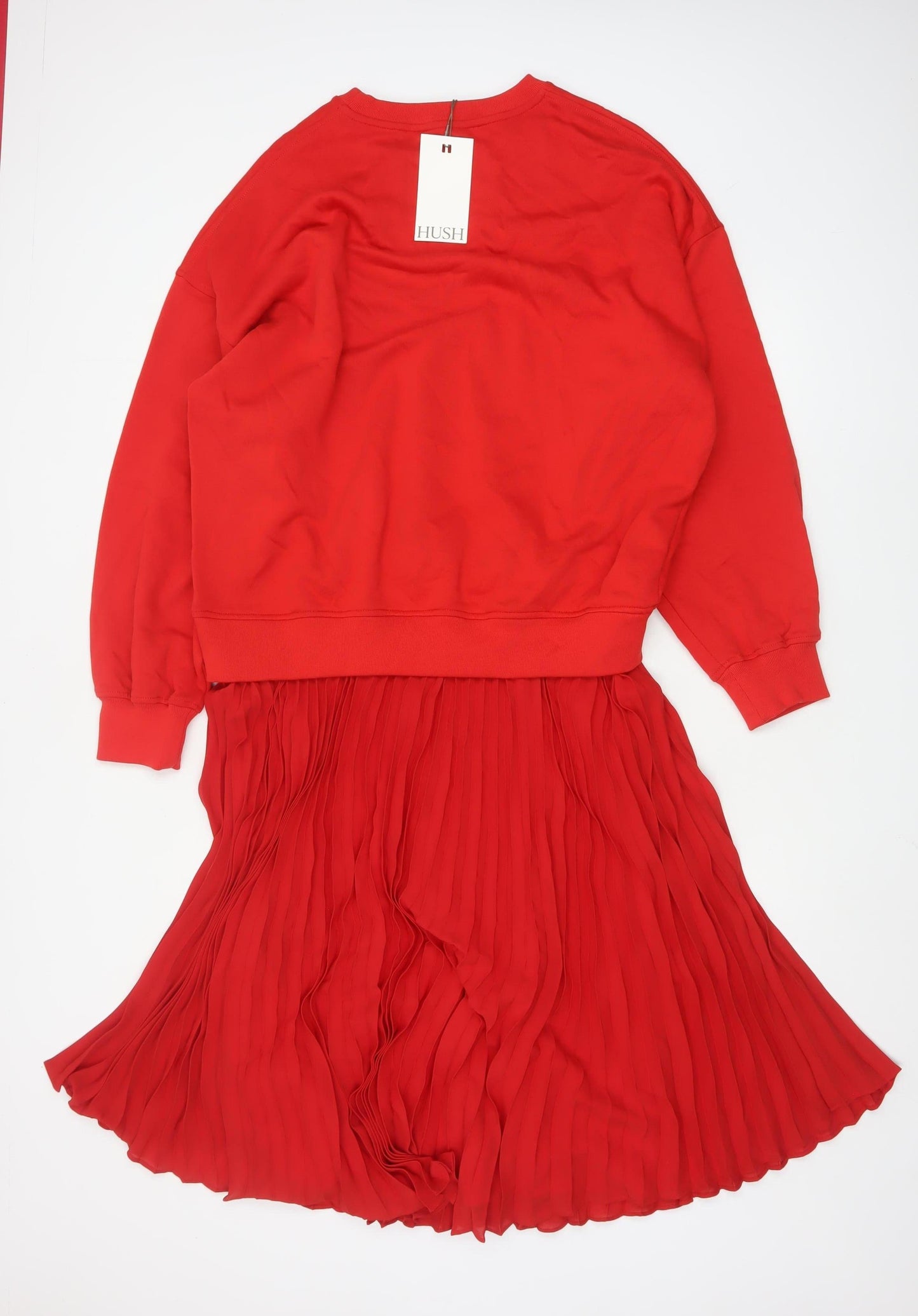 Hush Women Red Sweatshirt Pleated Knee Length Dress Size S