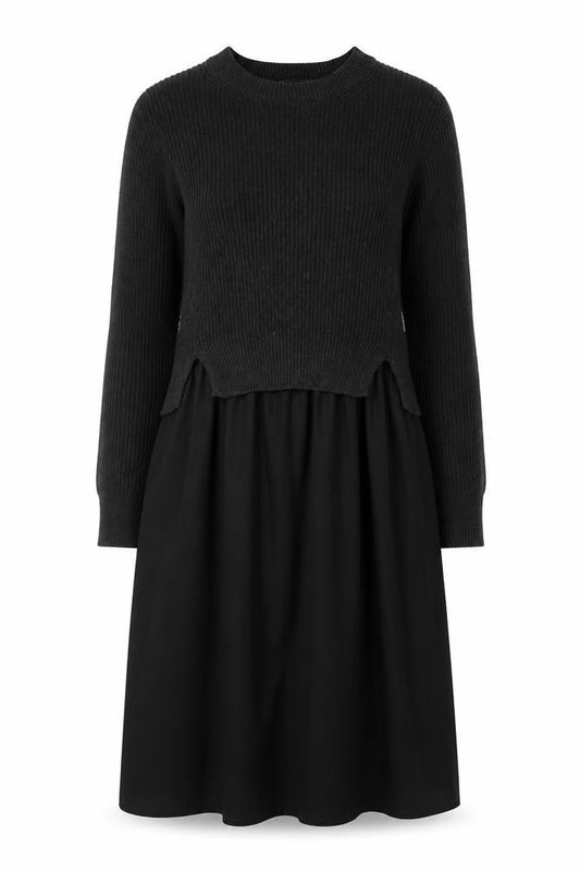 Front view of French Connection Women's Black Long Sleeve Jumper Dress, size S
