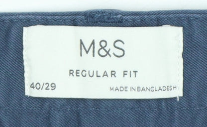 Marks and Spencer Men’s Blue Regular Fit Chino Trousers 40x29