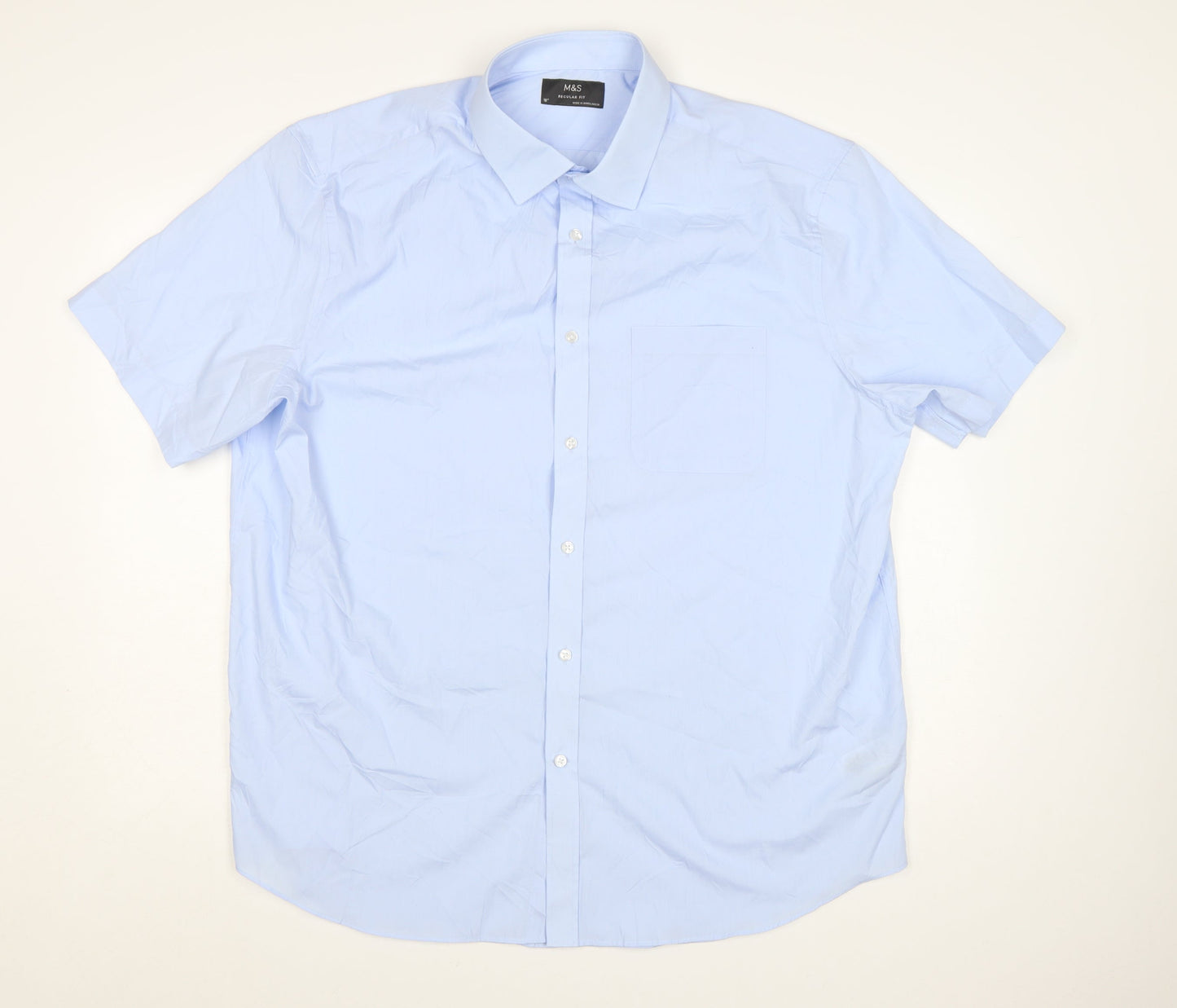 Marks and Spencer Men's Blue Regular Fit 18in Short Sleeve Dress Shirt