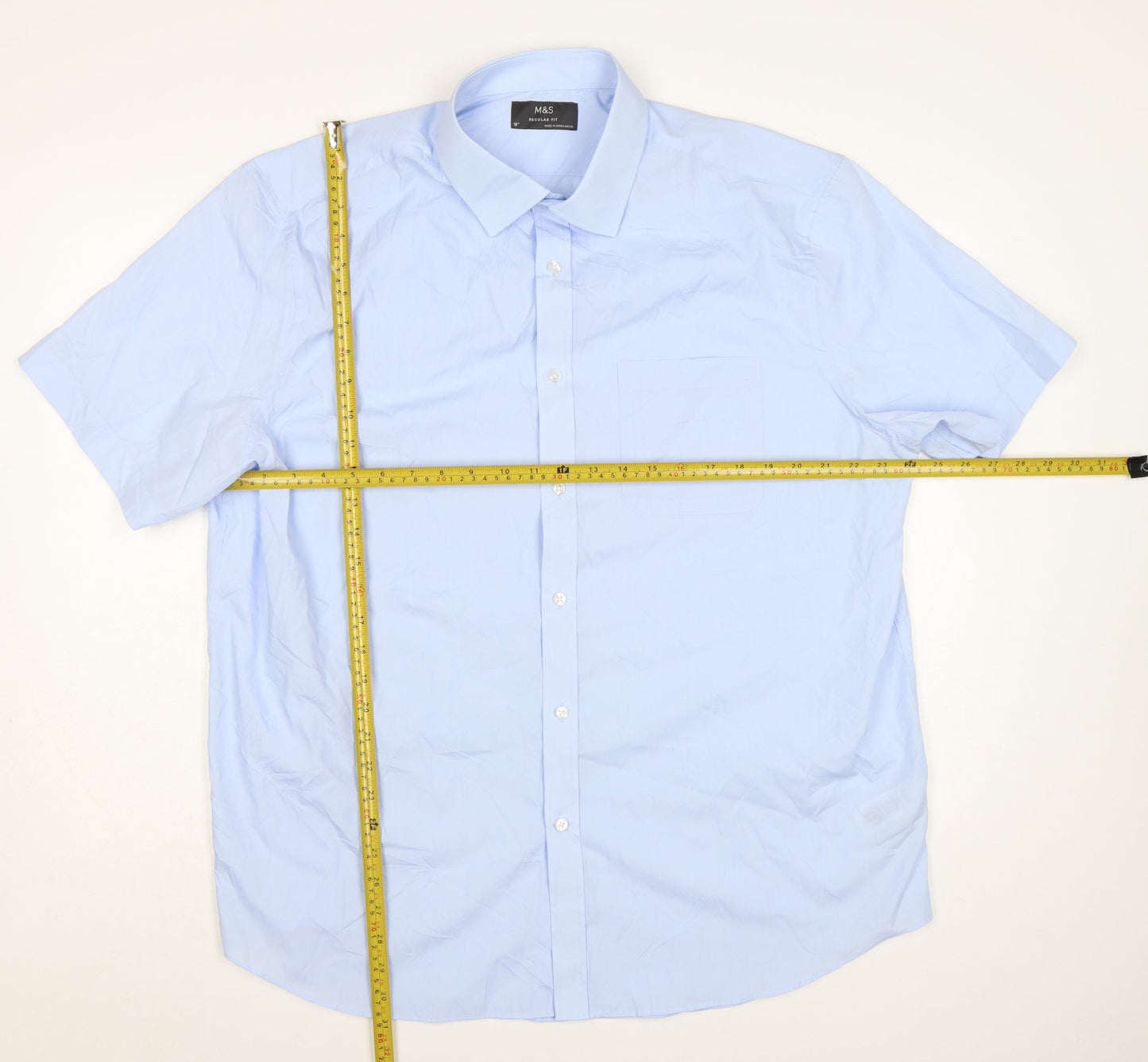 Marks and Spencer Men's Blue Regular Fit 18in Short Sleeve Dress Shirt