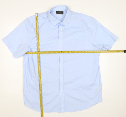Marks and Spencer Men's Blue Regular Fit 18in Short Sleeve Dress Shirt
