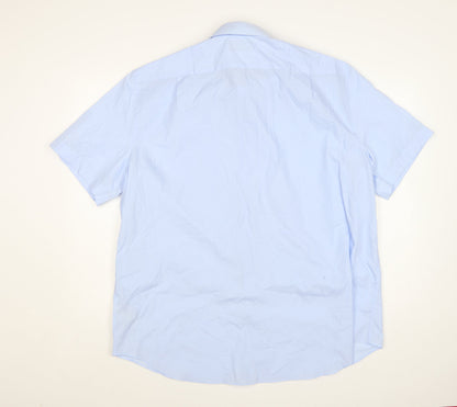 Marks and Spencer Men's Blue Regular Fit 18in Short Sleeve Dress Shirt