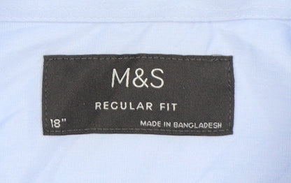 Marks and Spencer Men's Blue Regular Fit 18in Short Sleeve Dress Shirt