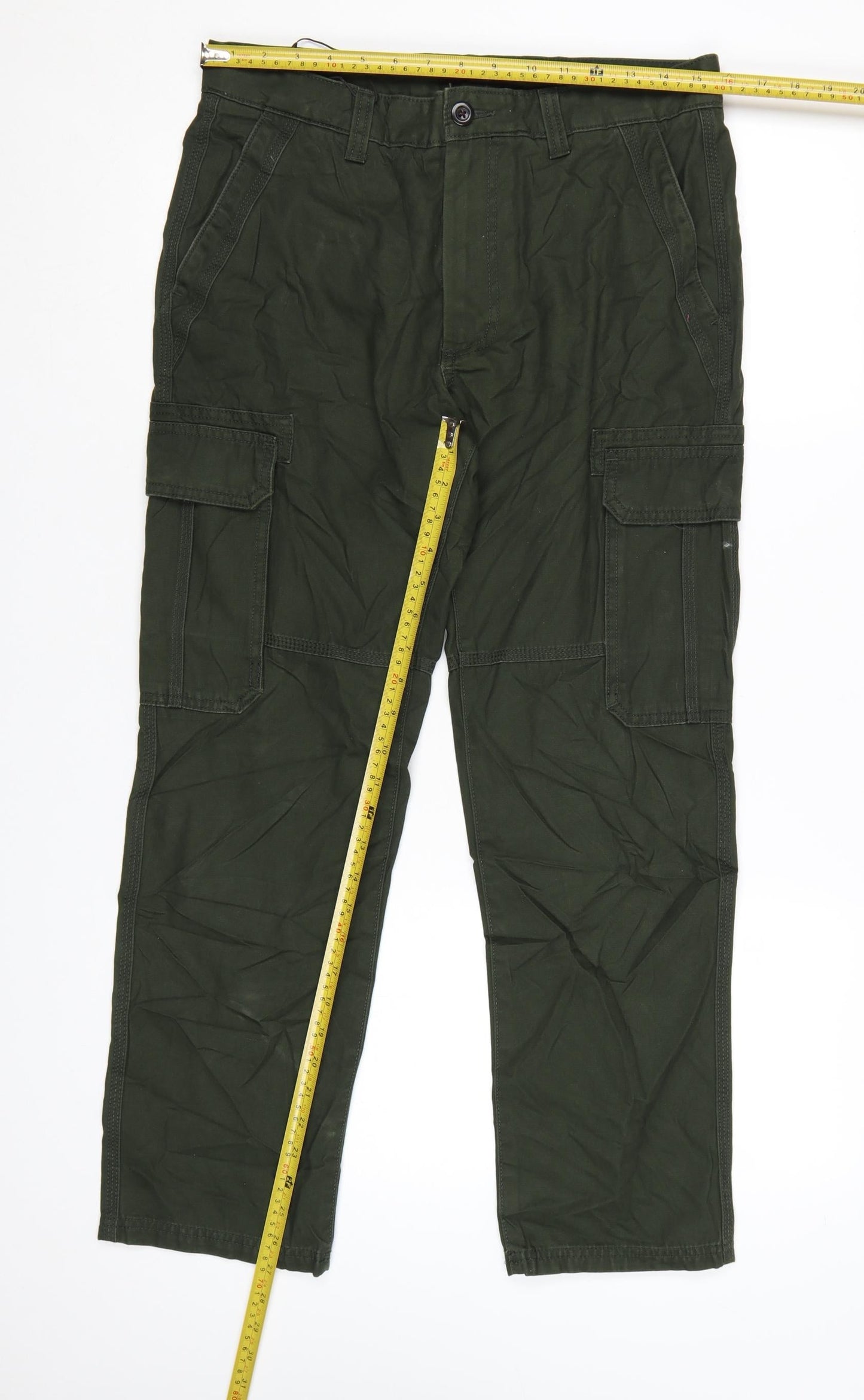 Marks and Spencer Men’s Green Cargo Trousers 32W 29L Regular Fit Cotton