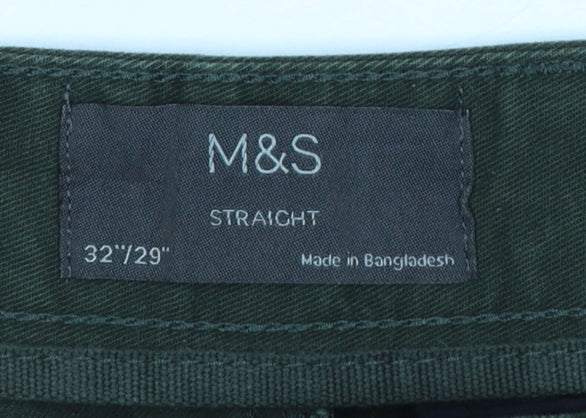 Marks and Spencer Men’s Green Cargo Trousers 32W 29L Regular Fit Cotton