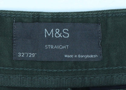 Marks and Spencer Men’s Green Cargo Trousers 32W 29L Regular Fit Cotton