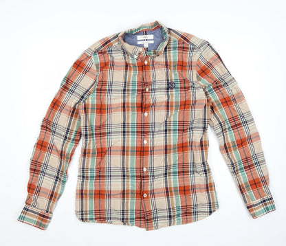 Marks and Spencer Men's Multicoloured Checked Pure Cotton Band Collar Shirt Size S