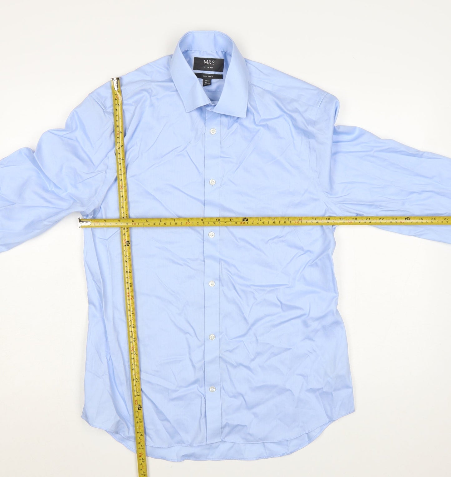 Marks and Spencer Men's Blue Slim Fit Non-Iron Dress Shirt 15.5in