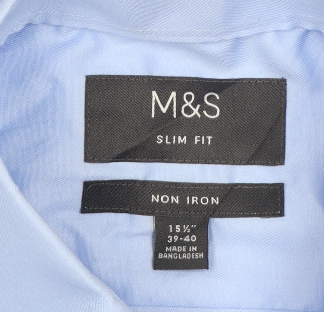Marks and Spencer Men's Blue Slim Fit Non-Iron Dress Shirt 15.5in