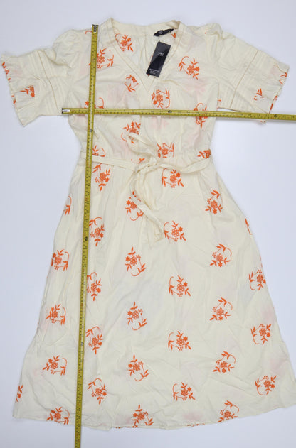 Marks and Spencer Women Cream Floral Embroidered Cotton Midi Wrap Dress Size 14