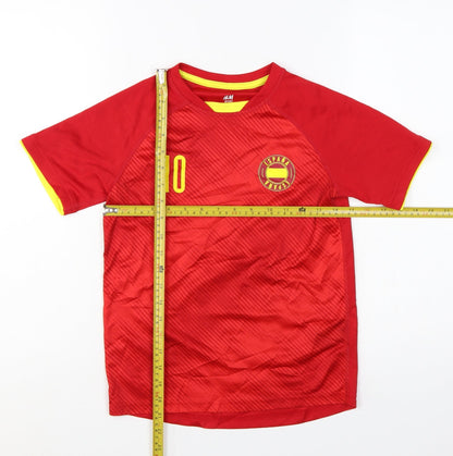 H&M Boys Red España Football Jersey T-Shirt 9-10Y Lightweight Polyester