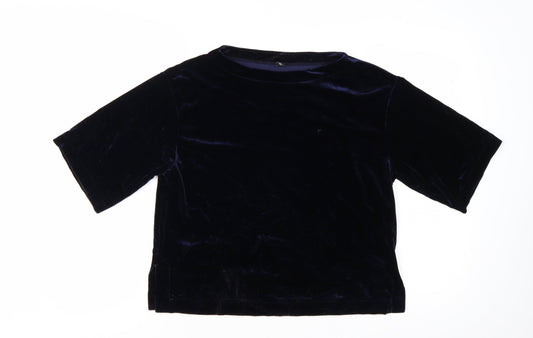 UNIQLO Women's Blue Velvet Short Sleeve Basic Top XS