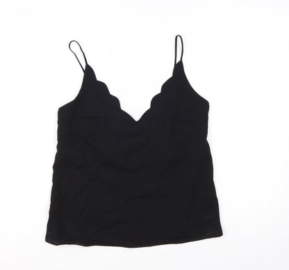 Topshop Womens Black Camisole Tank Top Size 4 Satin V-Neck