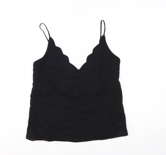 Topshop Womens Black Camisole Tank Top Size 4 Satin V-Neck