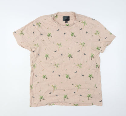 Broken Standard Men Beige Palm Tree Graphic Print T-Shirt XL