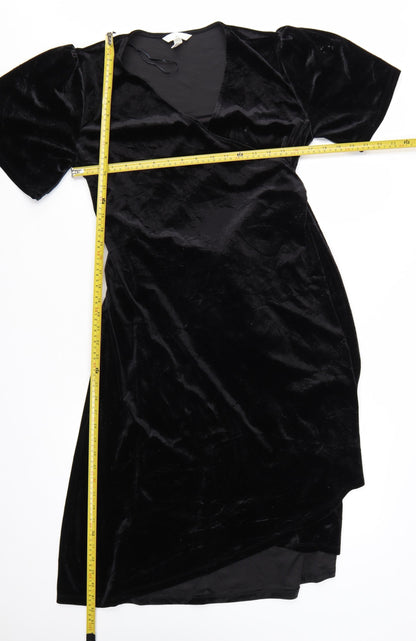 H&M Maternity Black Velvet Wrap Midi Dress Size 12
