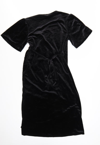 H&M Maternity Black Velvet Wrap Midi Dress Size 12