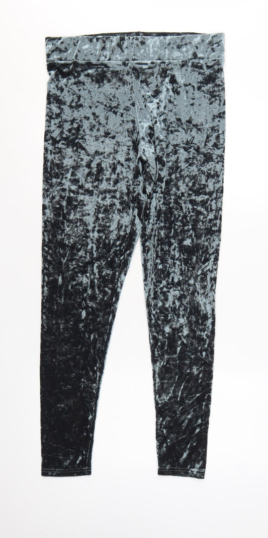 Topshop Women’s Grey Crushed Velvet Stretch Leggings Size 16