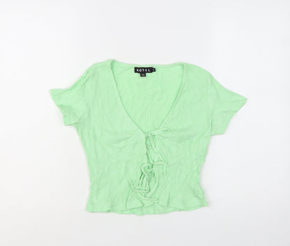 Motel Women's Green Cropped Tie Front V-Neck Top Size S