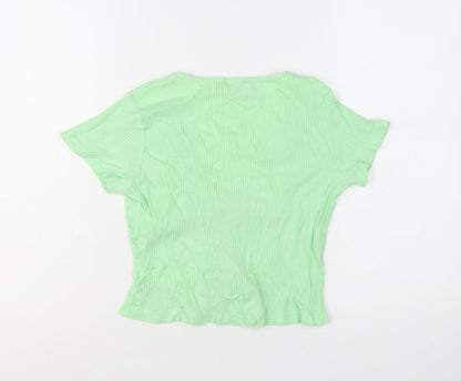 Motel Women's Green Cropped Tie Front V-Neck Top Size S
