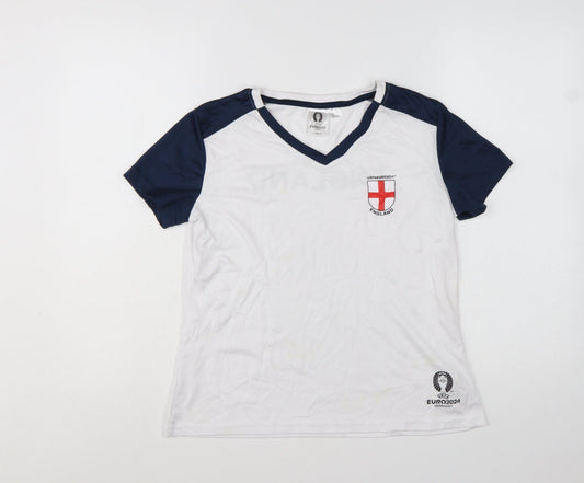 UEFA Women White England Euro 2024 V-Neck T-Shirt S