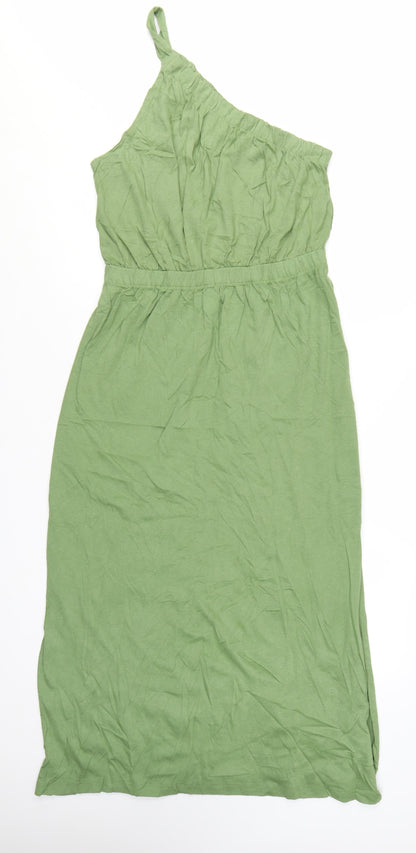 Next Women Green One Shoulder Jersey Midi Dress Size 12