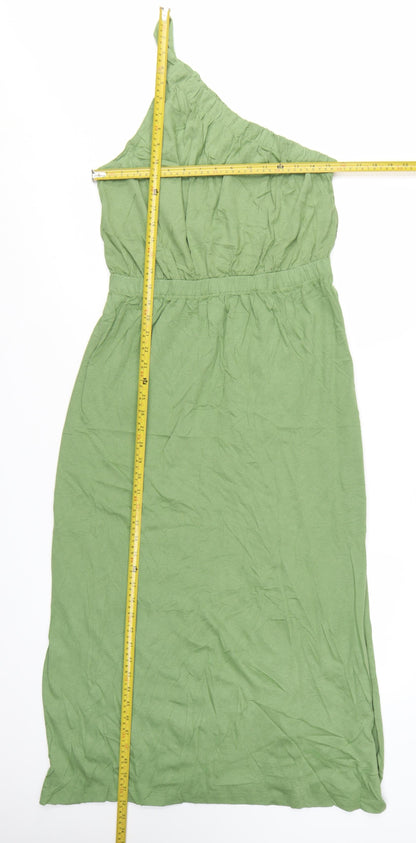 Next Women Green One Shoulder Jersey Midi Dress Size 12
