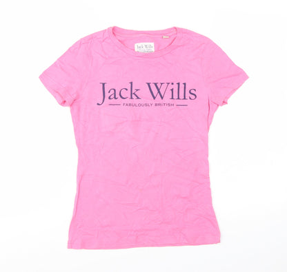 Jack Wills Womens Pink Basic Cotton Crew Neck T-Shirt UK 8
