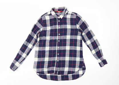 Joules Women's Blue Check Cotton Long Sleeve Button-Up Shirt UK 10