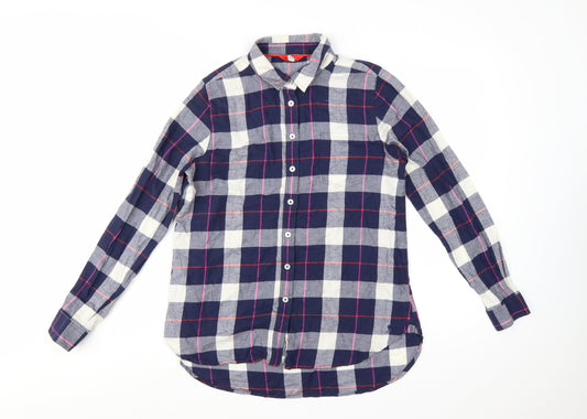 Joules Women's Blue Check Cotton Long Sleeve Button-Up Shirt UK 10