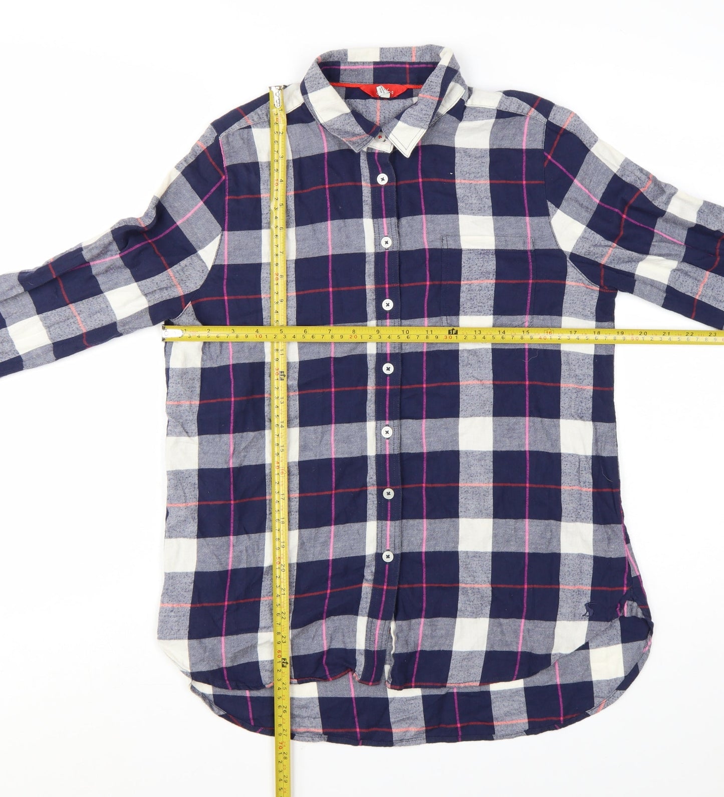 Joules Women's Blue Check Cotton Long Sleeve Button-Up Shirt UK 10