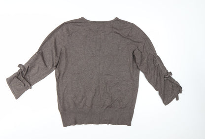 Alfani Women Brown XL 3/4 Sleeve Tie Pullover Jumper