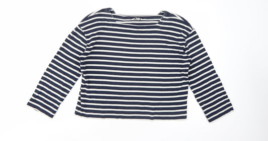Whistles Womens Blue White Striped Long Sleeve Cotton Top M
