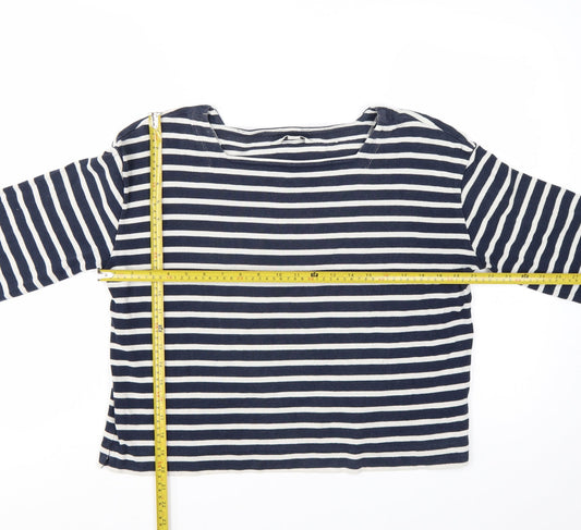 Whistles Womens Blue White Striped Long Sleeve Cotton Top M