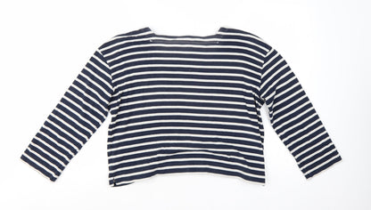 Whistles Womens Blue White Striped Long Sleeve Cotton Top M