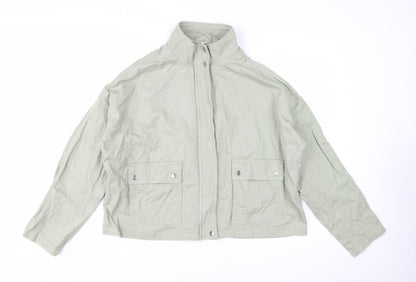 New Look Women Green Cotton Basic Jacket Size 20 Casual Twill Zip-Up