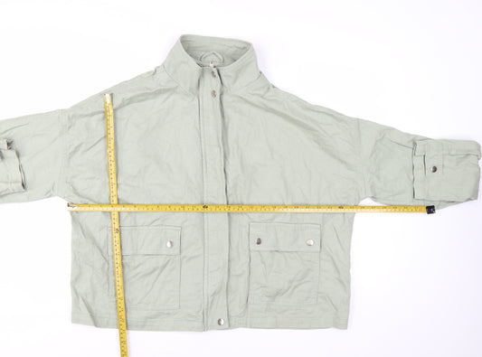 New Look Women Green Cotton Basic Jacket Size 20 Casual Twill Zip-Up